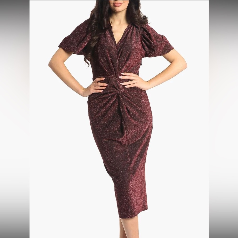 SHEIN Flattering Burgundy Sparkle Midi Dress Size 6 BNWOT Never Worn
